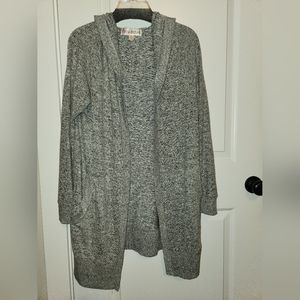 Long Grey hooded cardigan sweater